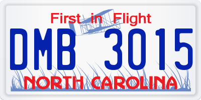 NC license plate DMB3015