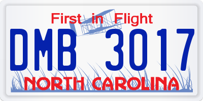 NC license plate DMB3017