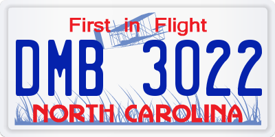 NC license plate DMB3022