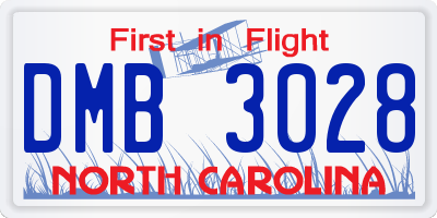 NC license plate DMB3028