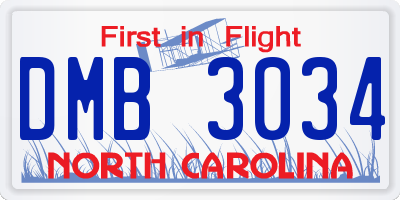 NC license plate DMB3034
