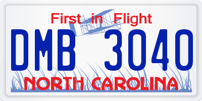 NC license plate DMB3040