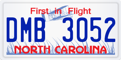 NC license plate DMB3052