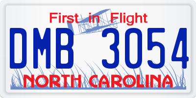 NC license plate DMB3054