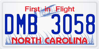 NC license plate DMB3058