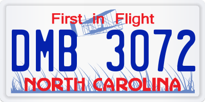 NC license plate DMB3072