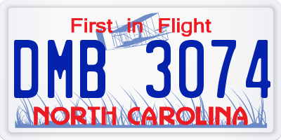 NC license plate DMB3074