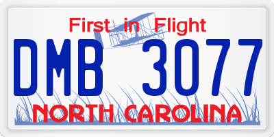 NC license plate DMB3077