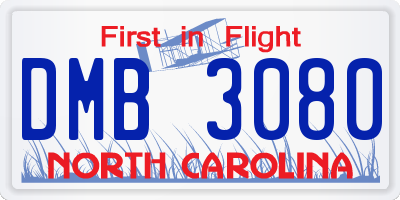 NC license plate DMB3080
