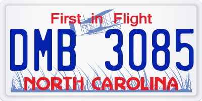 NC license plate DMB3085