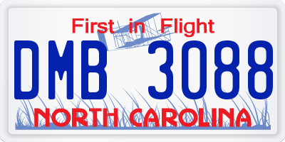 NC license plate DMB3088