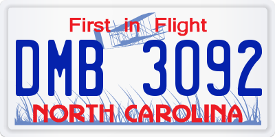 NC license plate DMB3092