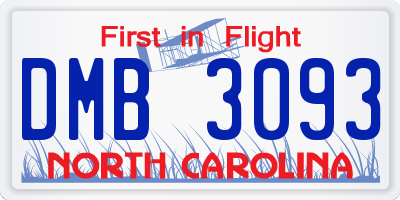 NC license plate DMB3093
