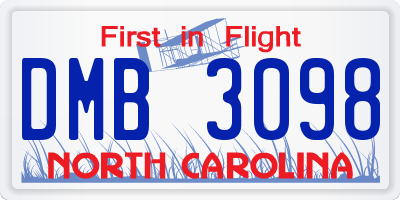 NC license plate DMB3098