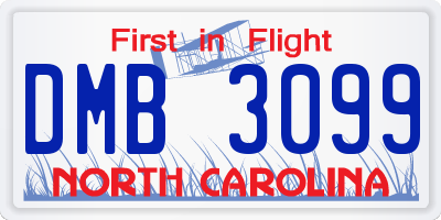 NC license plate DMB3099