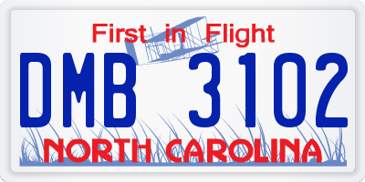 NC license plate DMB3102