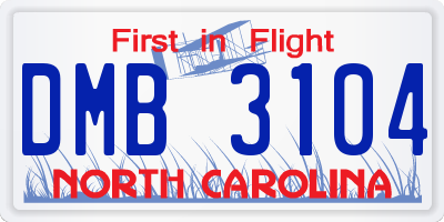 NC license plate DMB3104