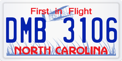 NC license plate DMB3106