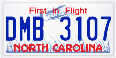 NC license plate DMB3107
