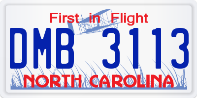NC license plate DMB3113
