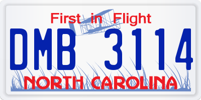 NC license plate DMB3114