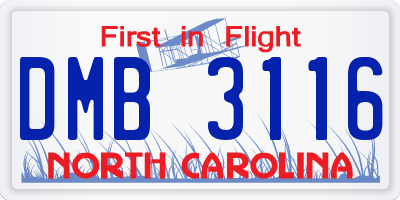 NC license plate DMB3116