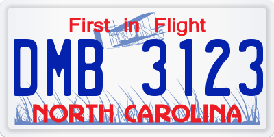 NC license plate DMB3123