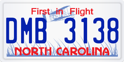 NC license plate DMB3138