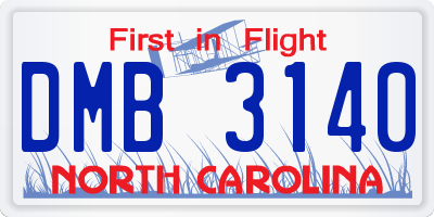 NC license plate DMB3140