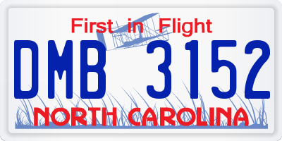 NC license plate DMB3152