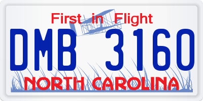 NC license plate DMB3160