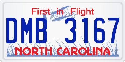 NC license plate DMB3167