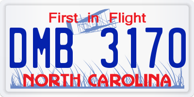 NC license plate DMB3170