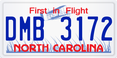NC license plate DMB3172