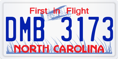 NC license plate DMB3173