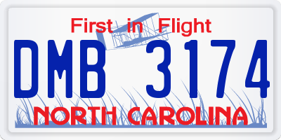 NC license plate DMB3174