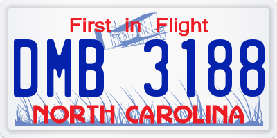 NC license plate DMB3188