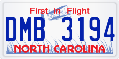 NC license plate DMB3194