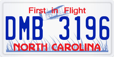 NC license plate DMB3196