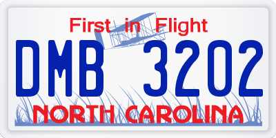 NC license plate DMB3202