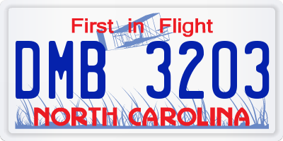 NC license plate DMB3203