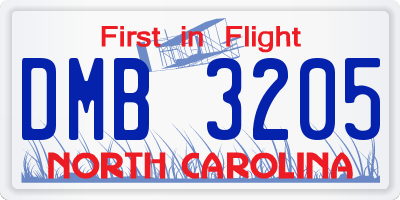NC license plate DMB3205