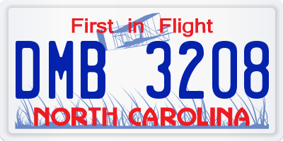 NC license plate DMB3208