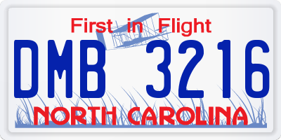 NC license plate DMB3216
