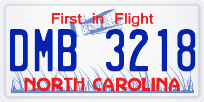 NC license plate DMB3218