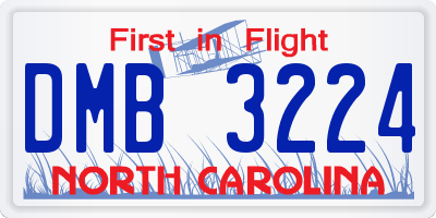 NC license plate DMB3224