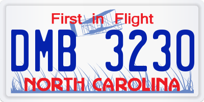 NC license plate DMB3230