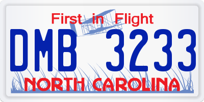 NC license plate DMB3233