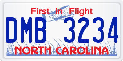 NC license plate DMB3234