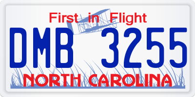 NC license plate DMB3255